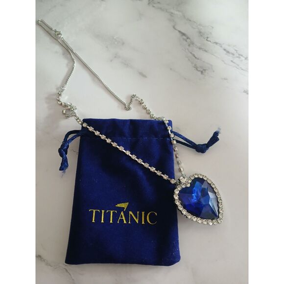 Titanic Heart of the Ocean Blue Crystal Heart Necklace Purchased from Attraction - Picture 3 of 7
